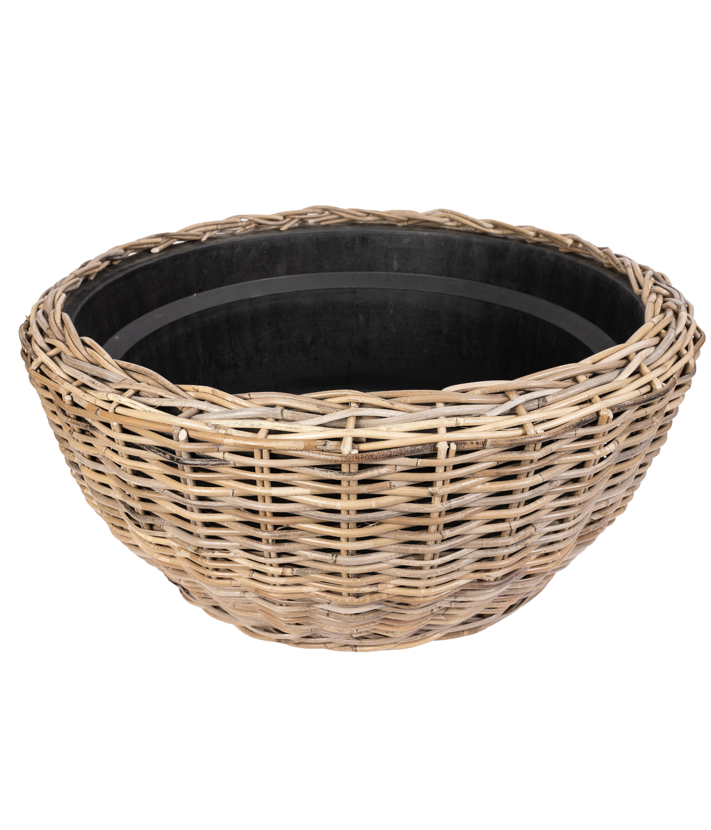 Round Belly Rattan Planter with Plastic Liner