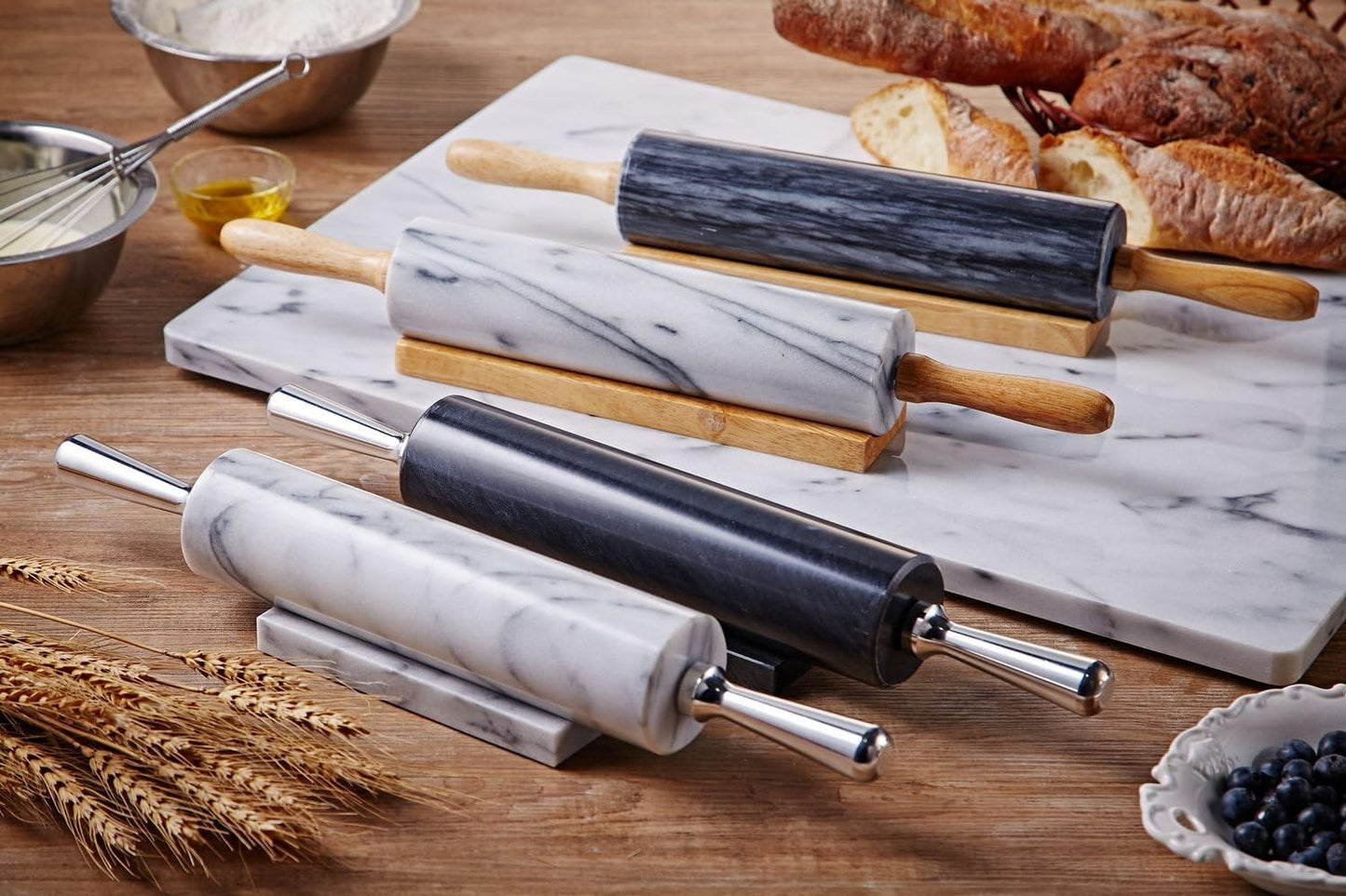 Marble Rolling Pin with Wooden Handles