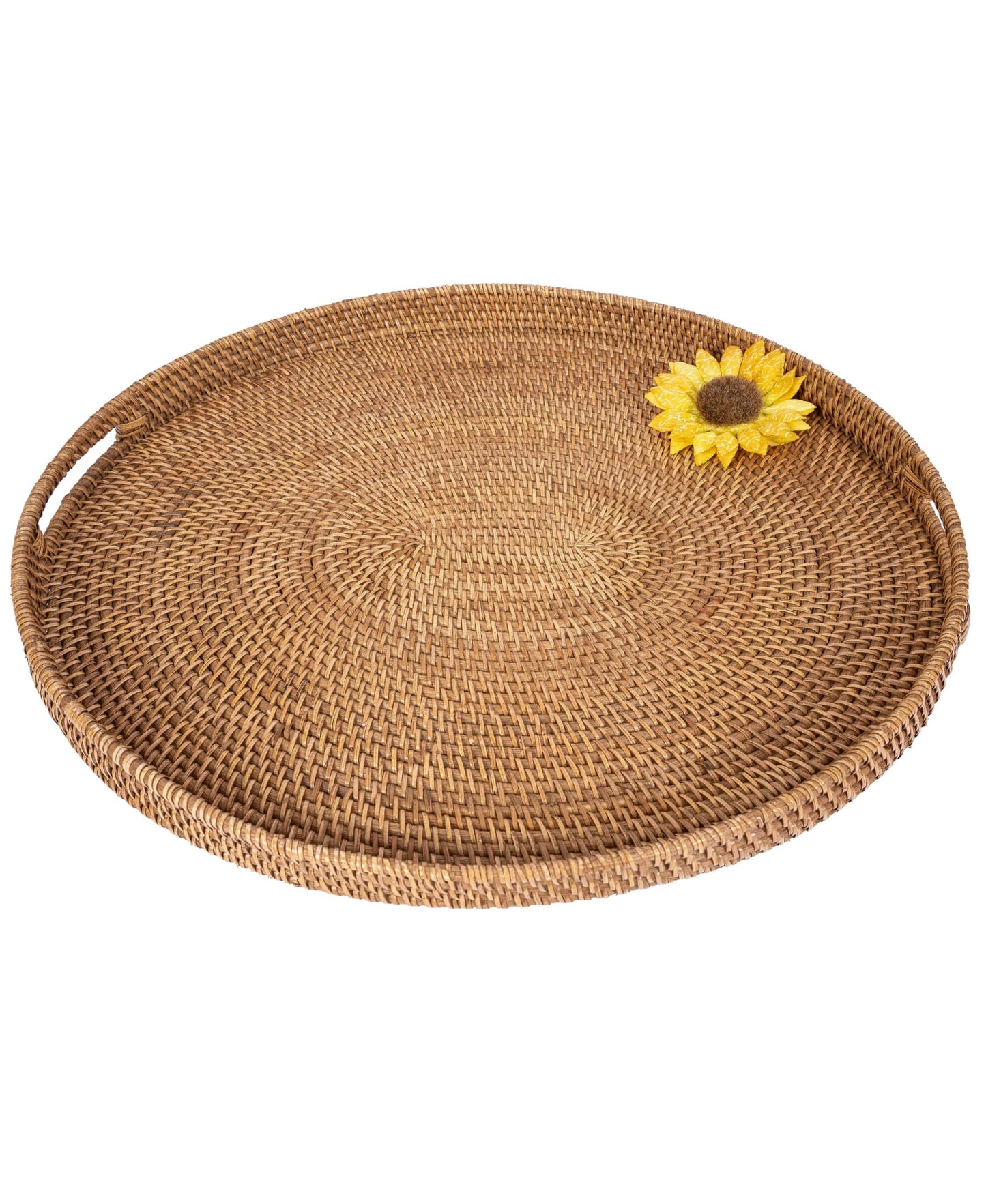Rattan Oval Ottoman Tray with Cutout Handles