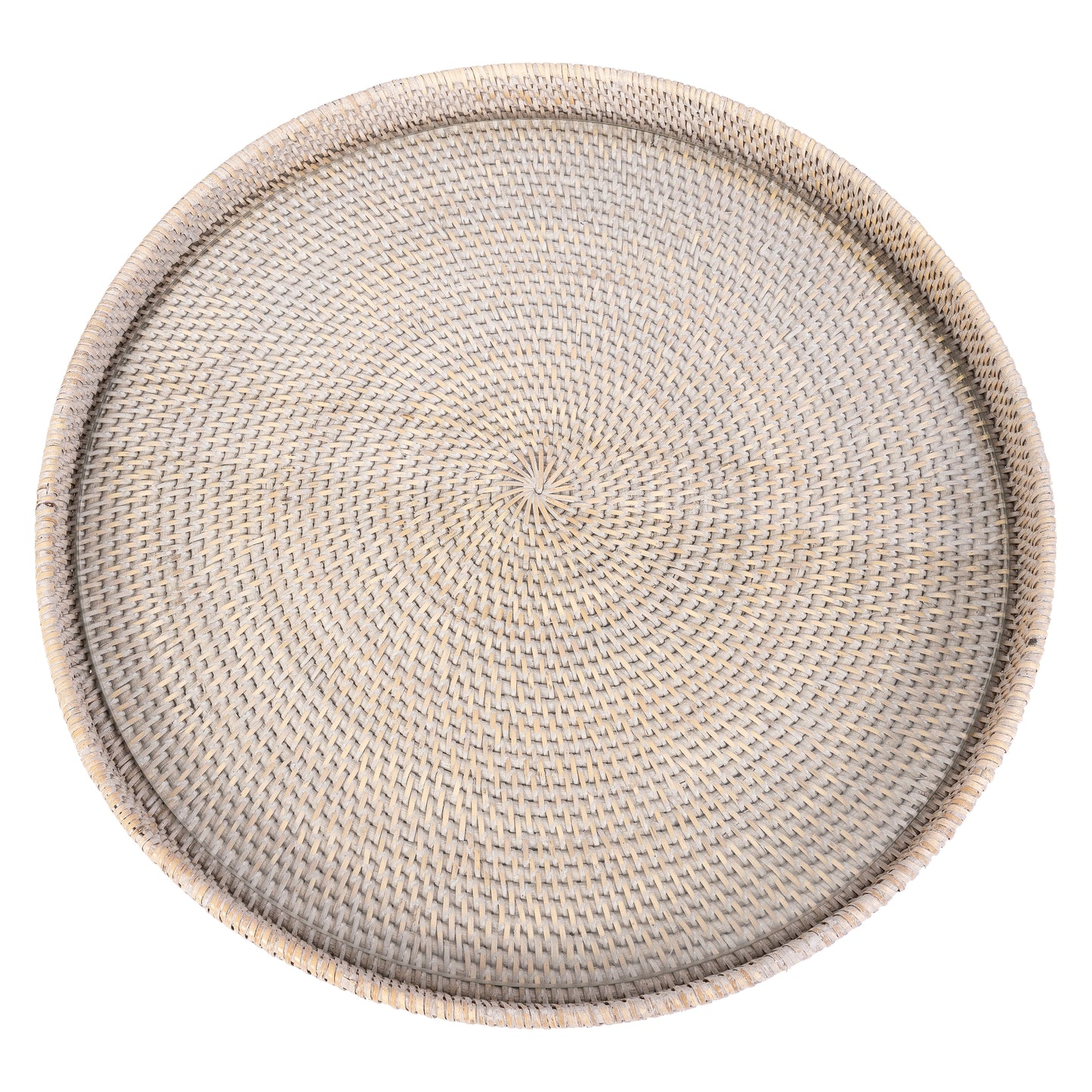 Rattan Round Serving & Ottoman Tray with Glass Insert