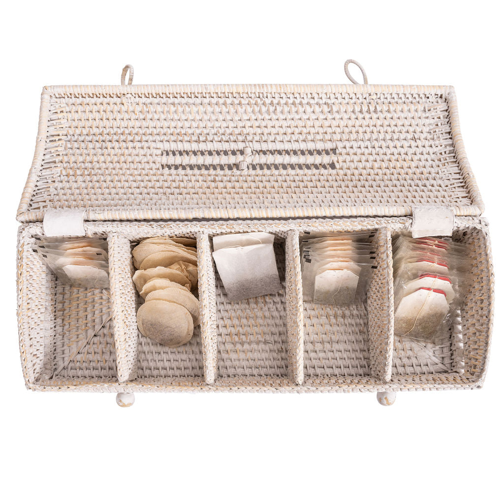 Rattan Tea Storage Box with Lid – 5 Sections