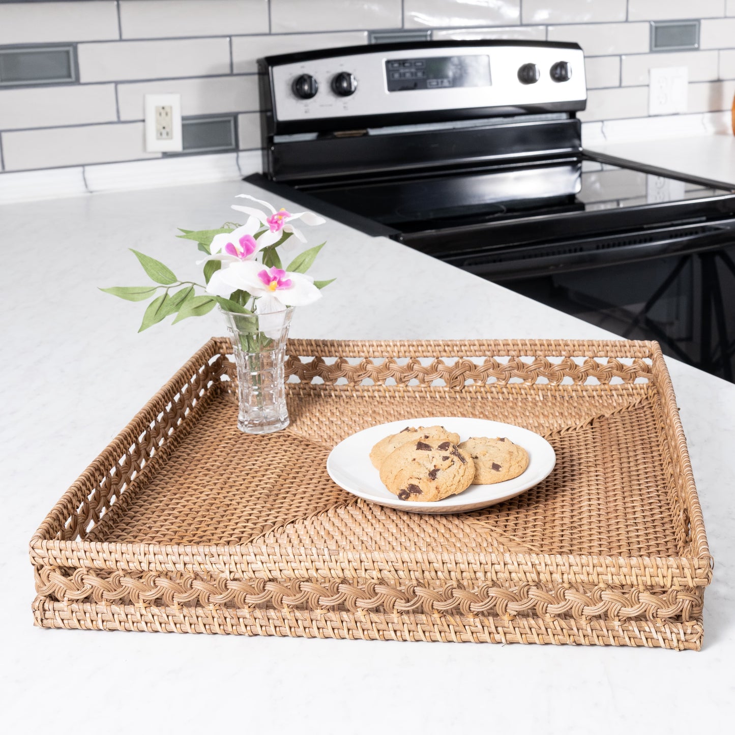 Braided Design Rattan Square Tray