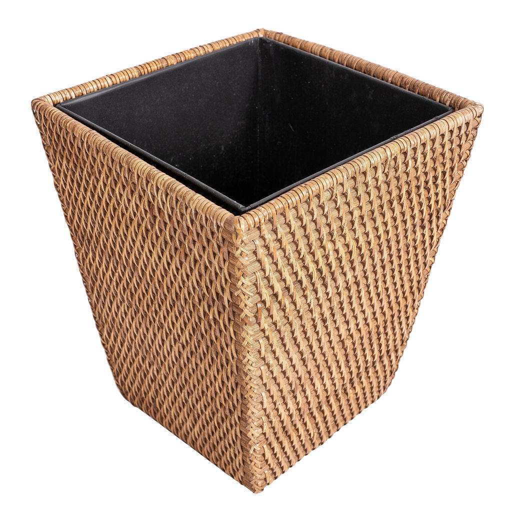 Square Tapered Rattan Waste Basket with Metal Liner