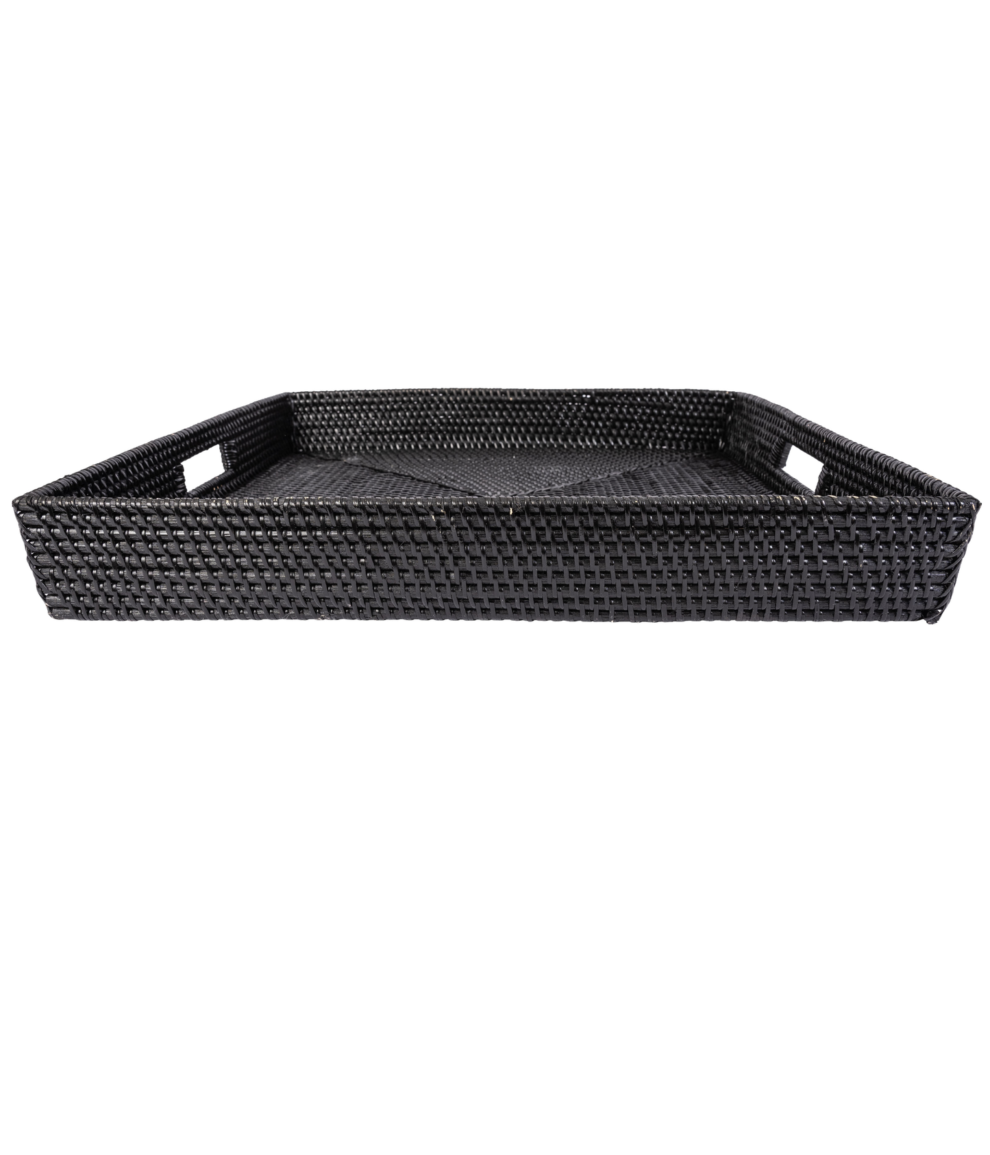 Square Rattan Serving & Ottoman Tray with Cutout Handles