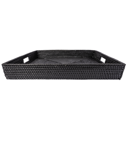 Square Rattan Serving & Ottoman Tray with Cutout Handles