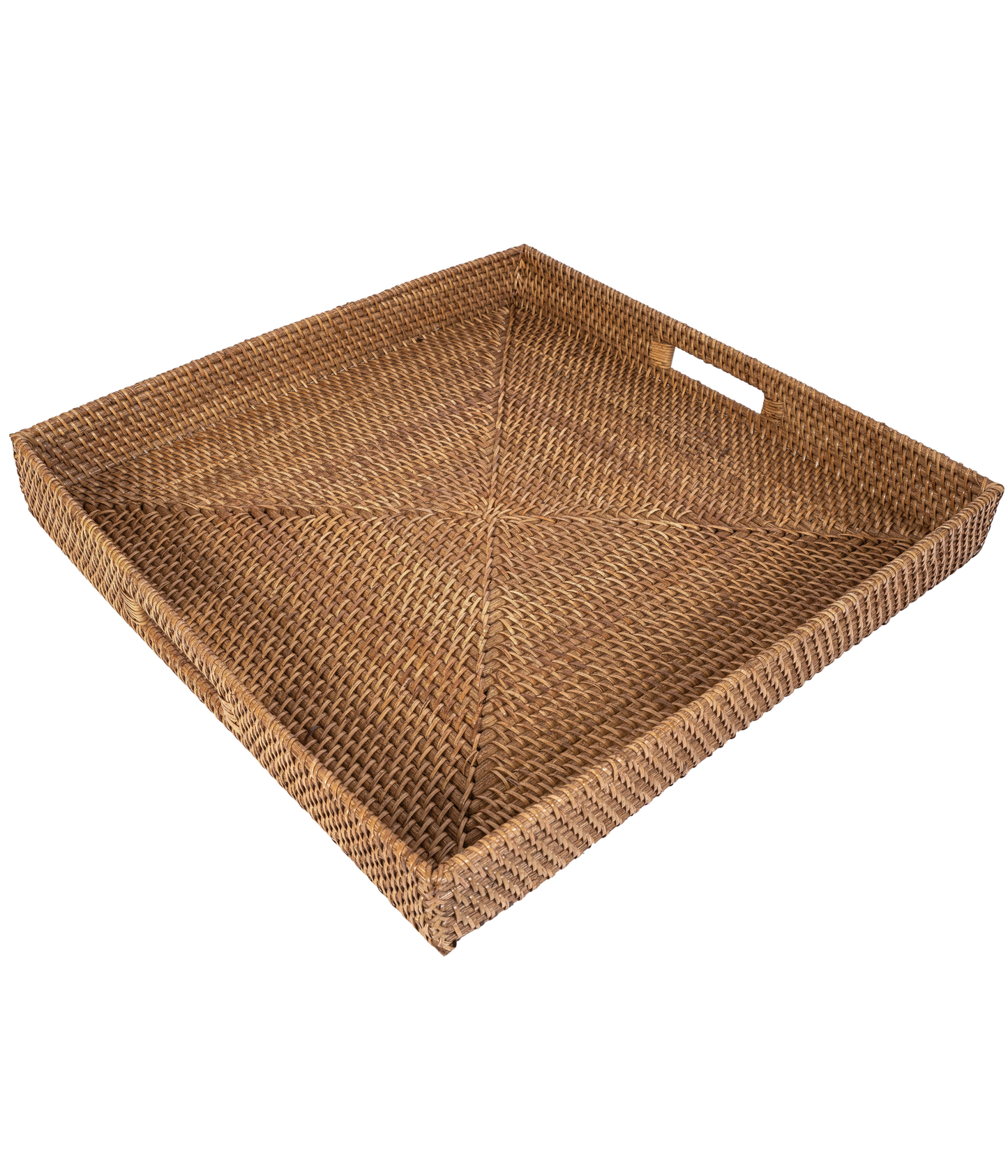 Square Rattan Serving & Ottoman Tray with Cutout Handles