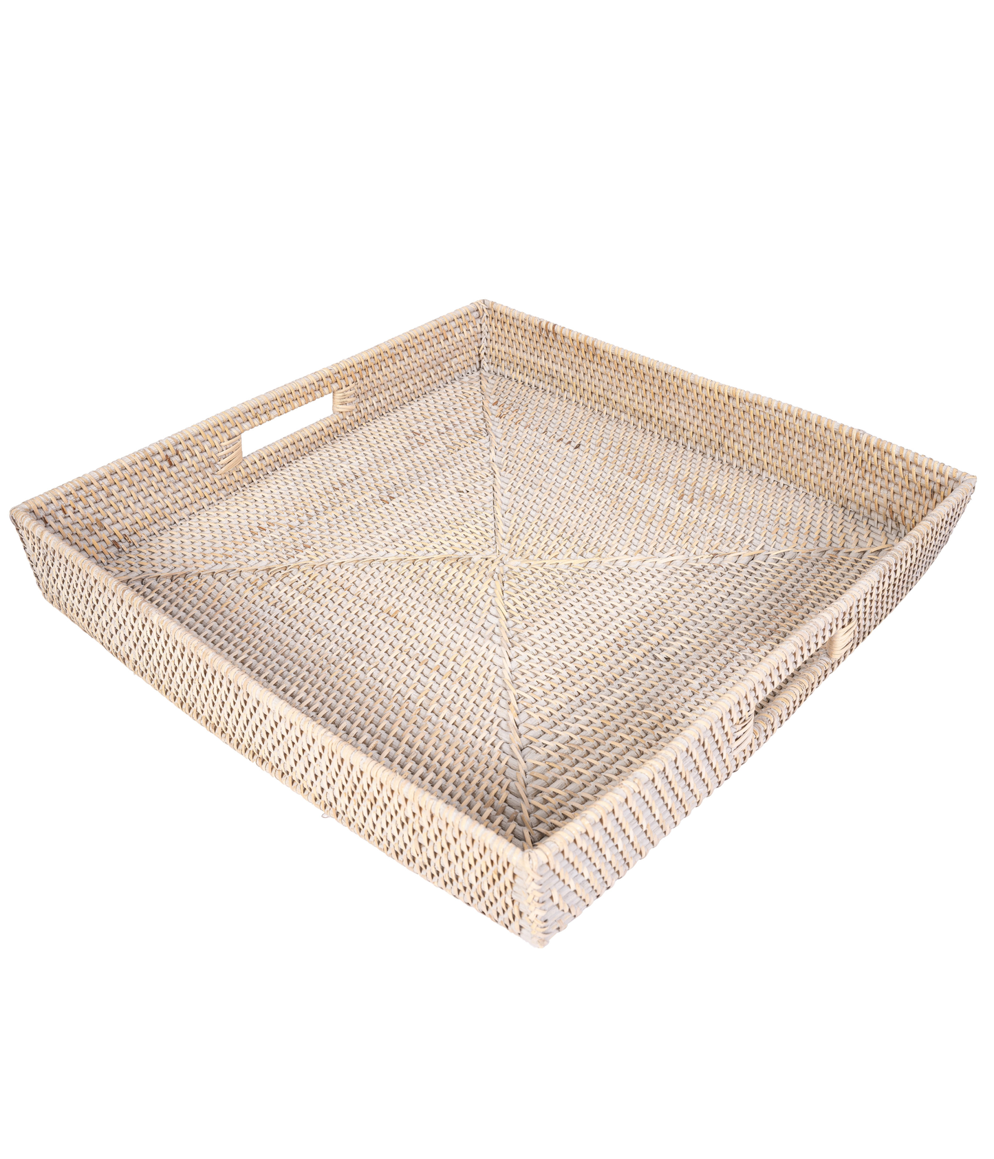 Square Rattan Serving & Ottoman Tray with Cutout Handles