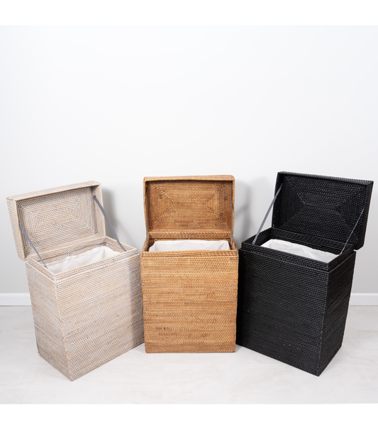 Rectangular Rattan Hamper with Hinged Lid