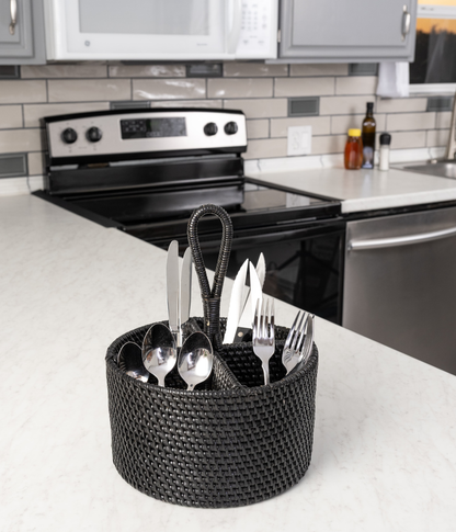 Rattan 4-Section Cutlery Caddy
