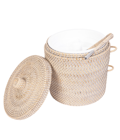 Rattan Ice Bucket with Tongs