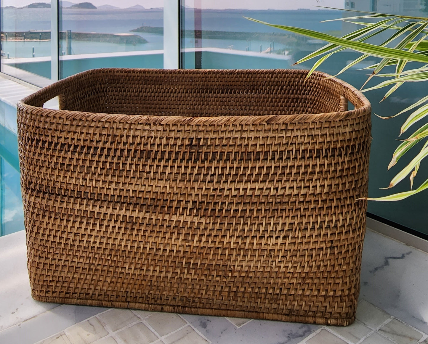 Rattan Family Basket with Cutout Handles