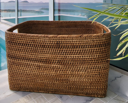 Rattan Family Basket with Cutout Handles