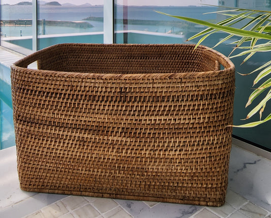 Rattan Family Basket with Cutout Handles