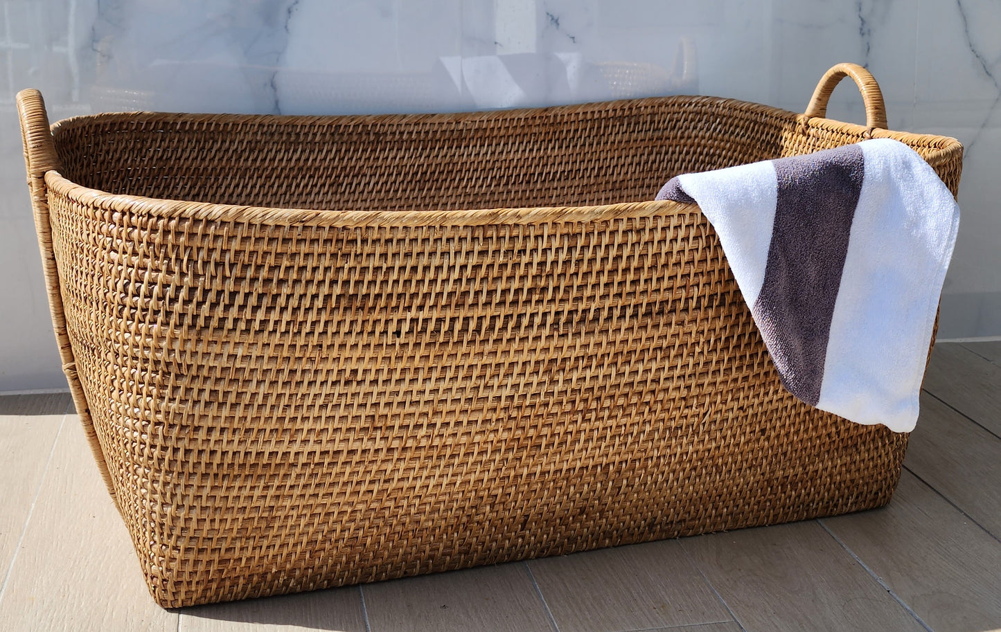 Rattan Everything Basket with Hoop Handles