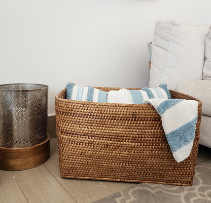 Rattan Family Basket with Cutout Handles