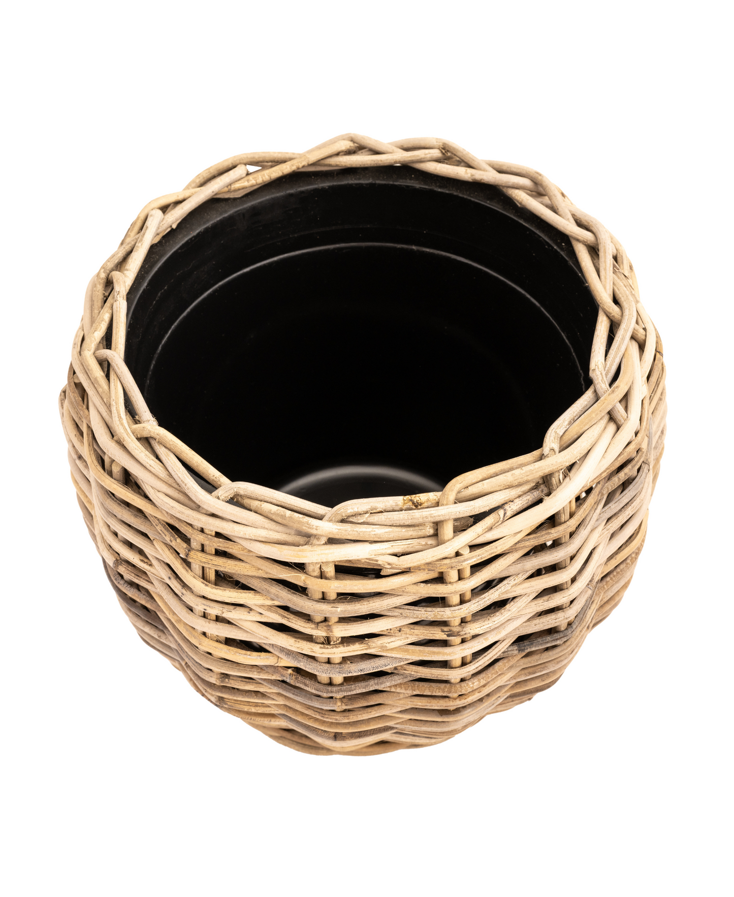 Round Belly Rattan Planter with Plastic Insert