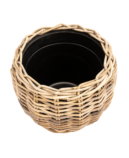 Round Belly Rattan Planter with Plastic Insert