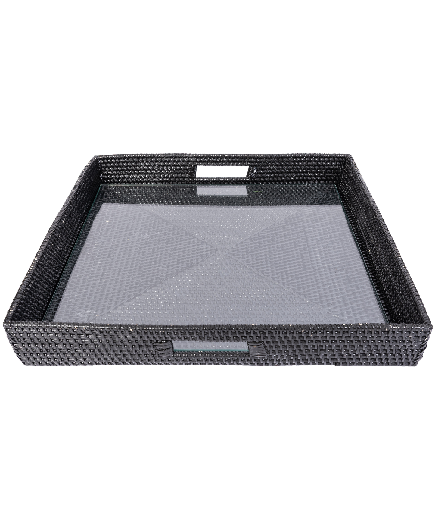 Rattan Square Serving Tray with Glass Insert