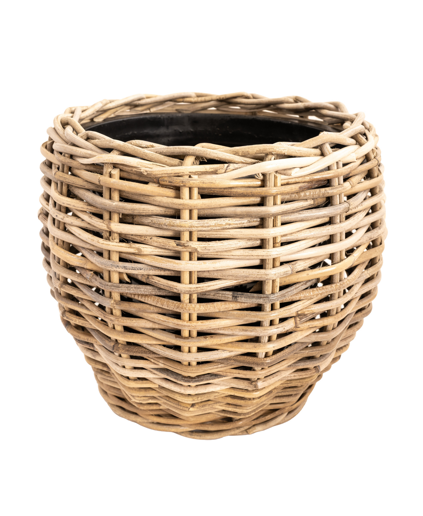 Round Belly Rattan Planter with Plastic Insert