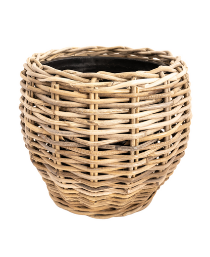 Round Belly Rattan Planter with Plastic Insert