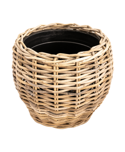 Round Belly Rattan Planter with Plastic Insert