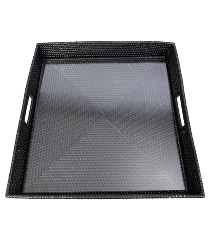 Rattan Square Serving Tray with Glass Insert