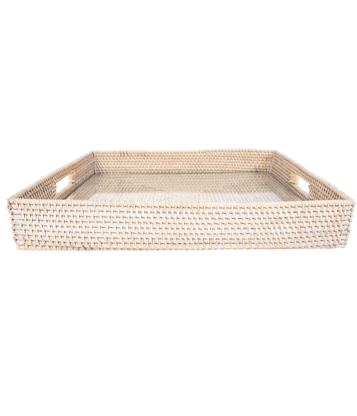 Rattan Square Serving Tray with Glass Insert