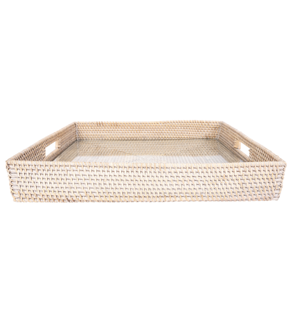 Rattan Square Serving Tray with Glass Insert