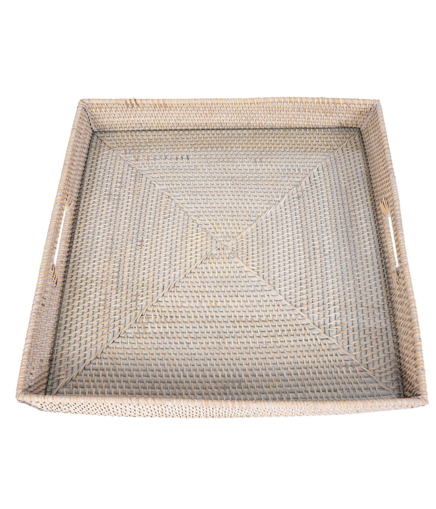 Rattan Square Serving Tray with Glass Insert
