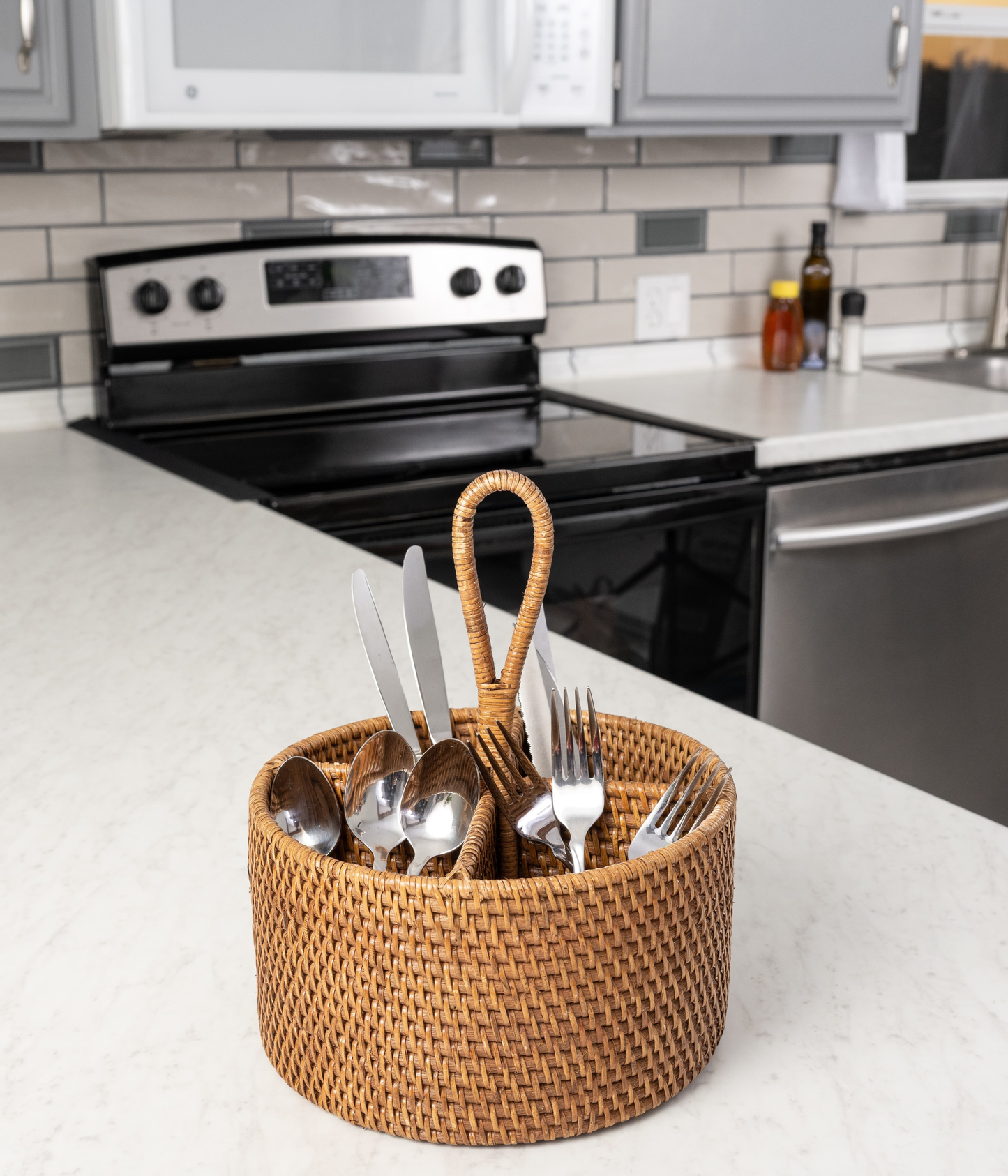 Rattan 4-Section Cutlery Caddy