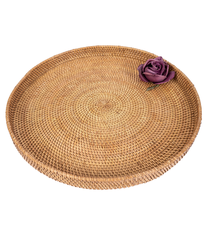 Rattan Round Ottoman Serving Tray