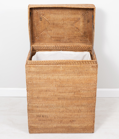 Rectangular Rattan Hamper with Hinged Lid