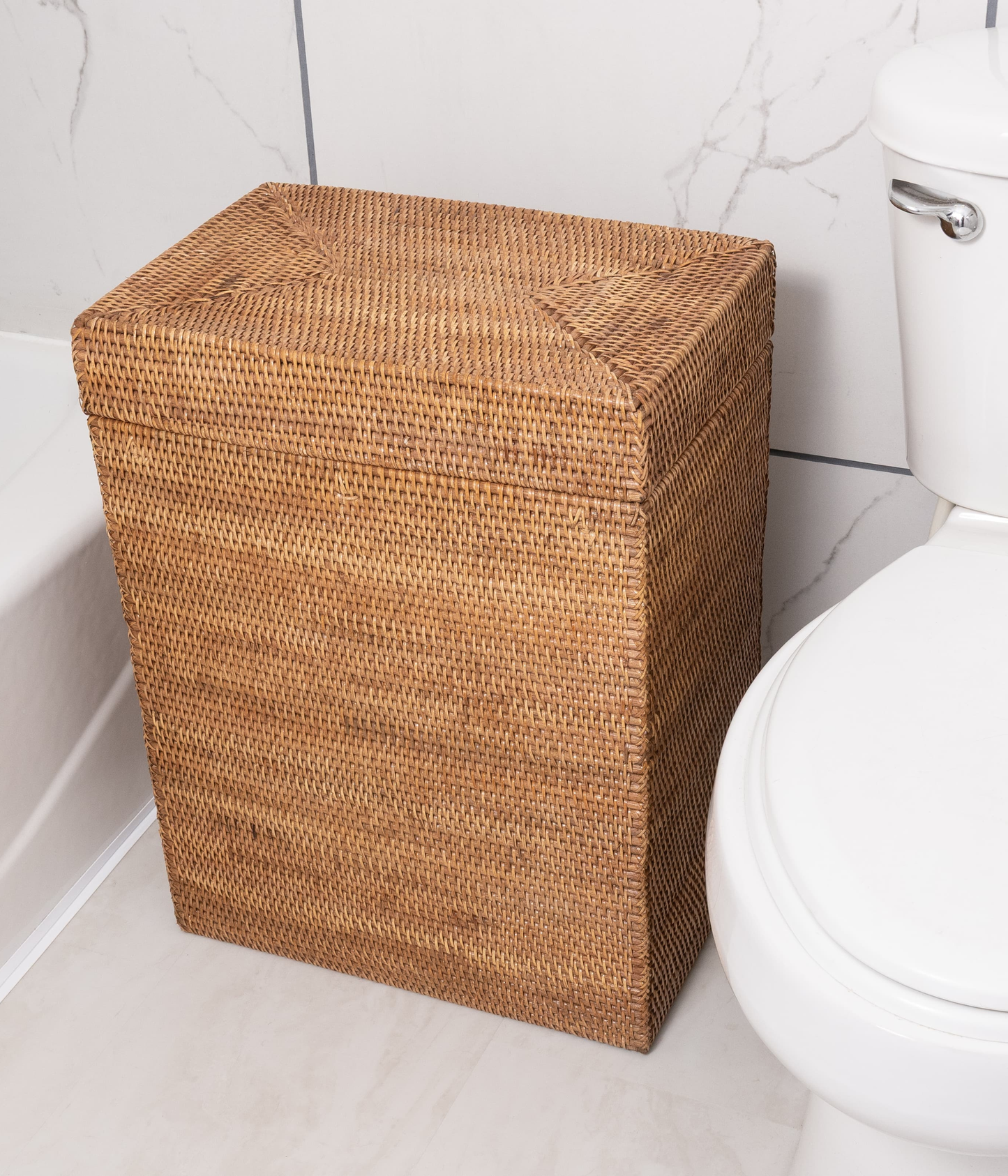 Rectangular Rattan Hamper with Hinged Lid