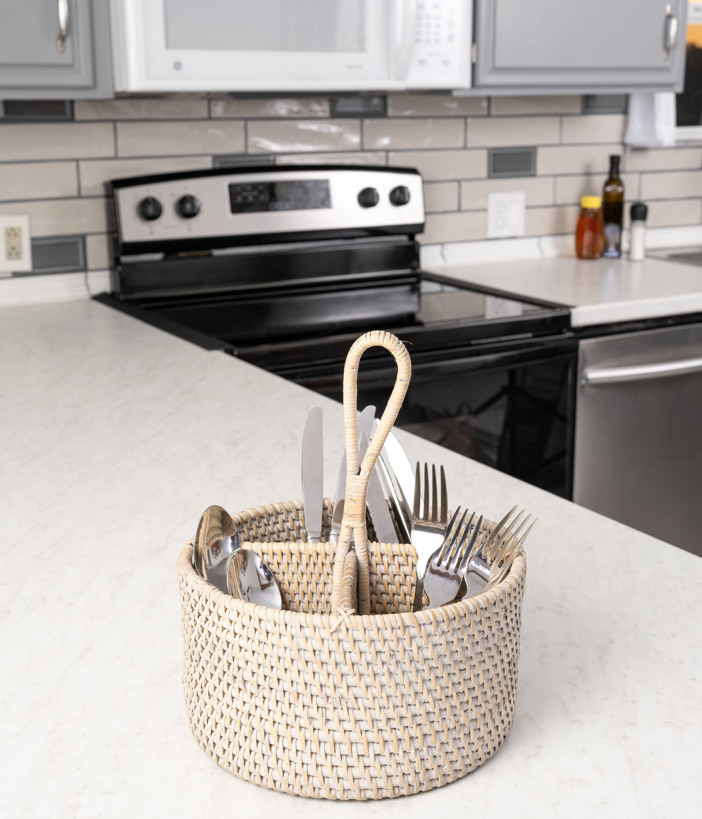Rattan 4-Section Cutlery Caddy