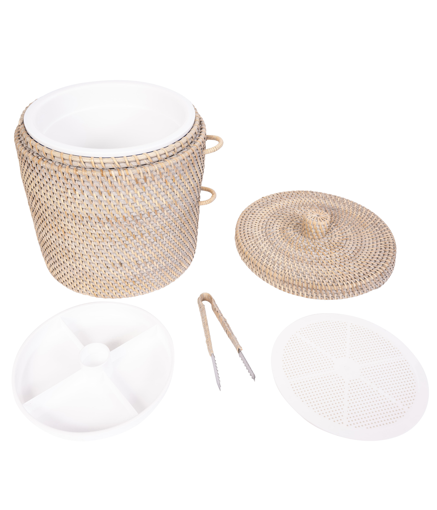 Rattan Ice Bucket with Tongs