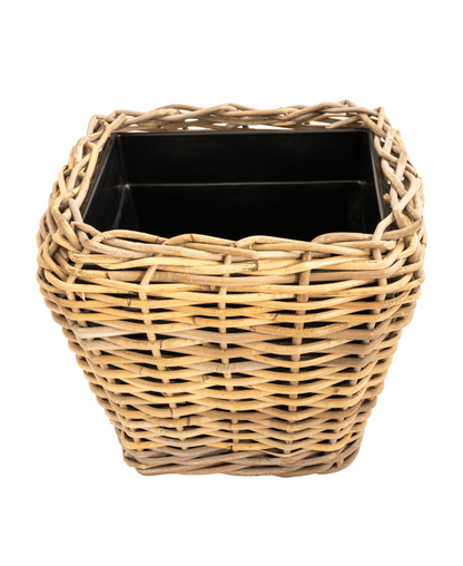 Square Tapered Rattan Planter with Plastic Liner