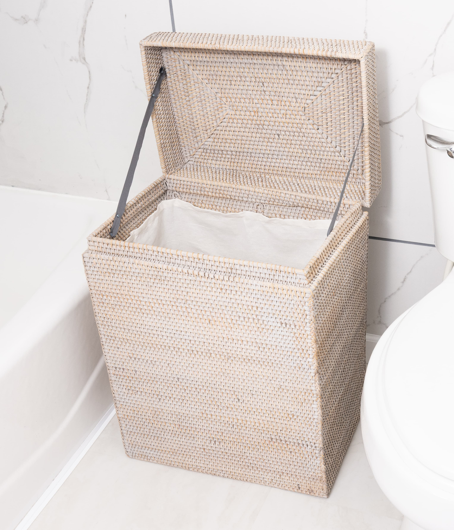Rectangular Rattan Hamper with Hinged Lid