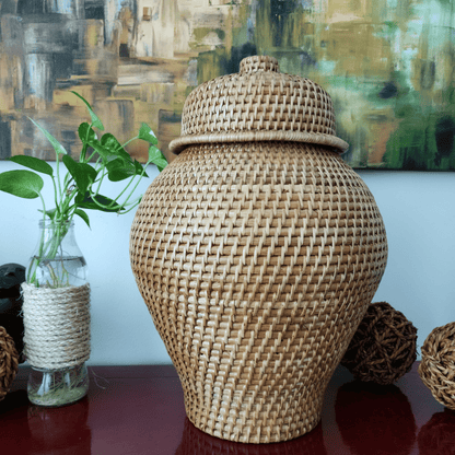 Rattan Ginger Jar with Lid