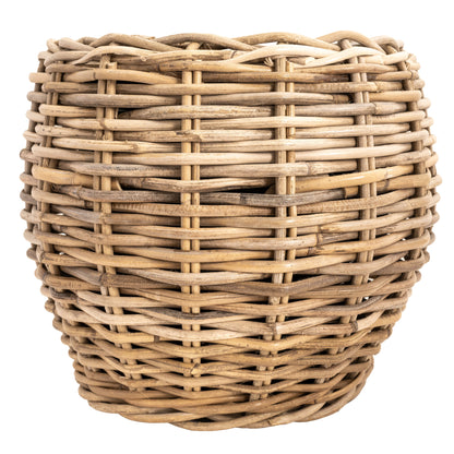 Round Belly Rattan Planter with Plastic Insert