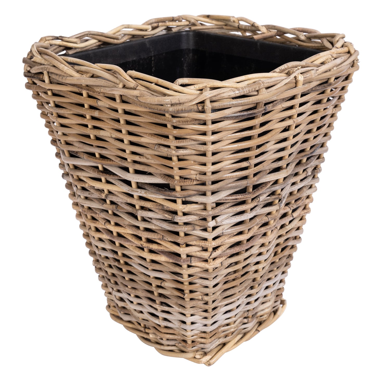 Square Tapered Rattan Planter with Black Plastic Insert
