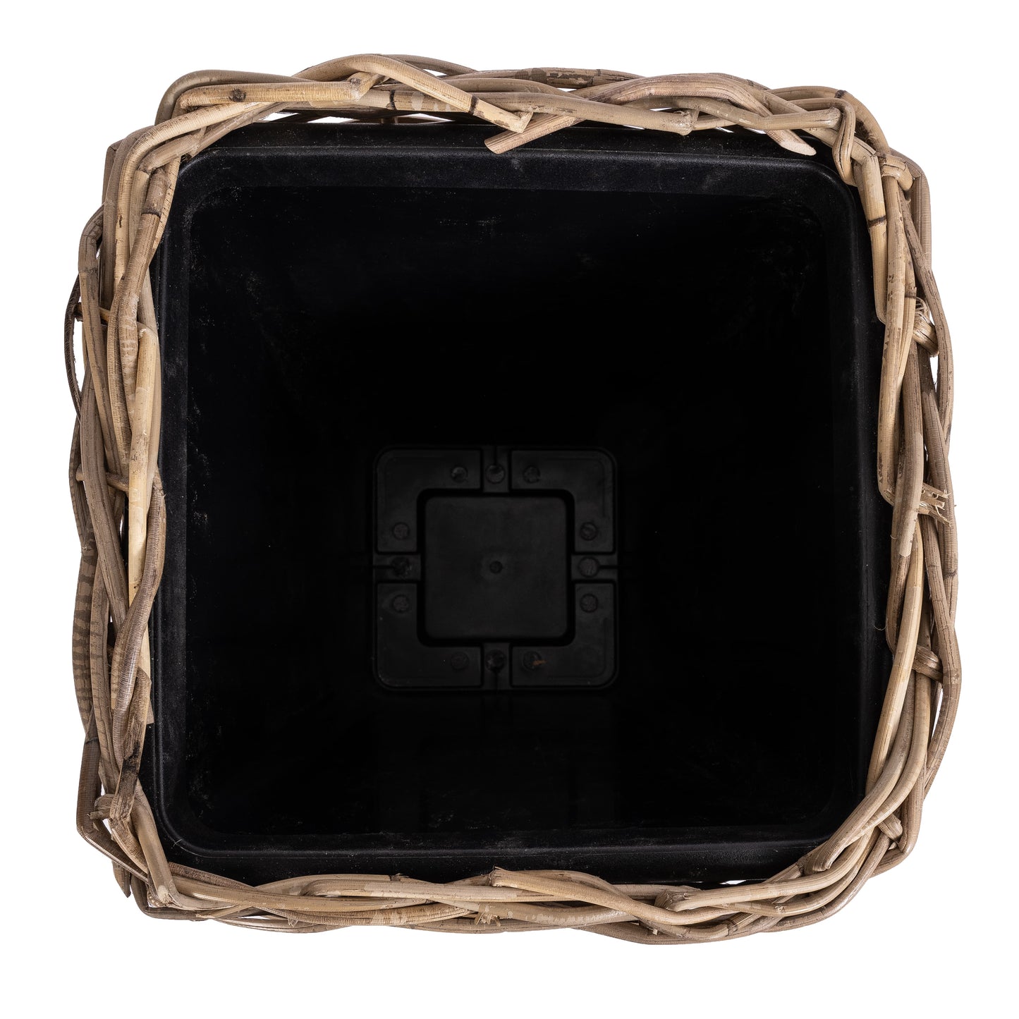 Square Tapered Rattan Planter with Black Plastic Insert