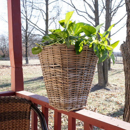 Square Tapered Rattan Planter with Black Plastic Insert