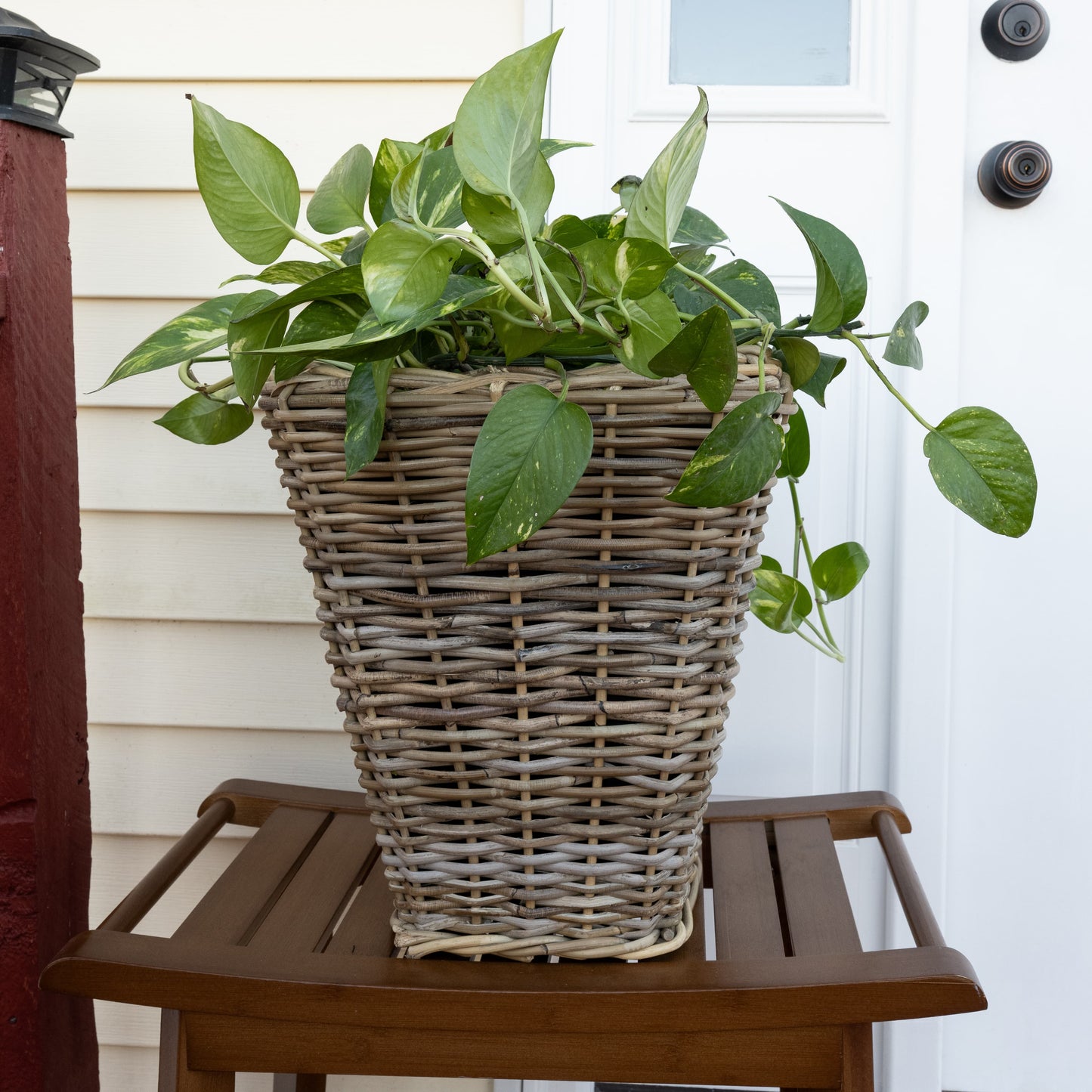 Square Tapered Rattan Planter with Black Plastic Insert