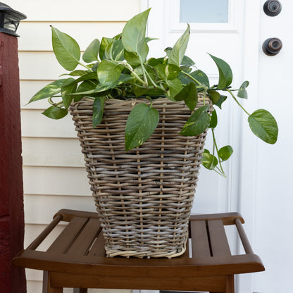 Square Tapered Rattan Planter with Black Plastic Insert