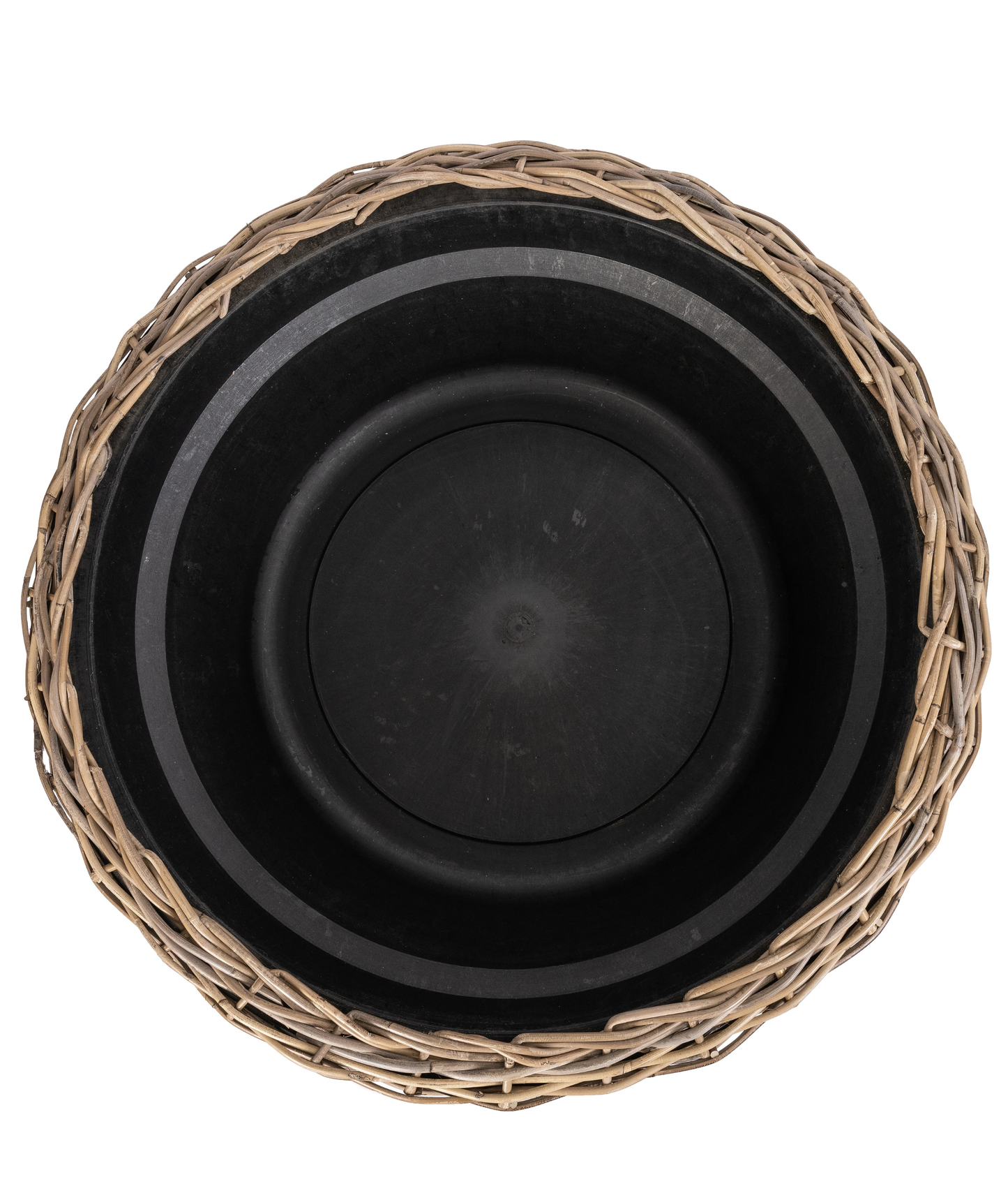 Round Belly Rattan Planter with Plastic Liner