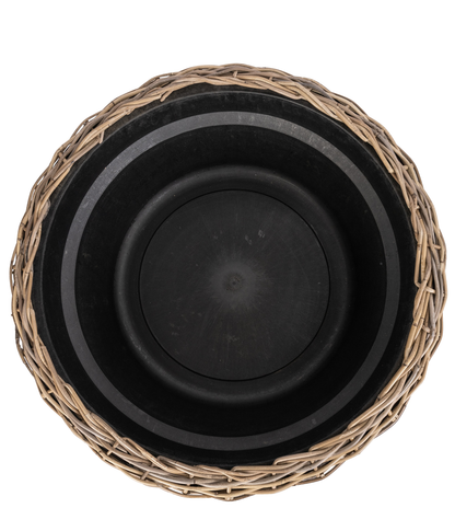 Round Belly Rattan Planter with Plastic Liner