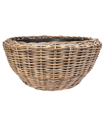Round Belly Rattan Planter with Plastic Liner