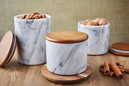 Marble Storage Canister with Sealed Wood Lid