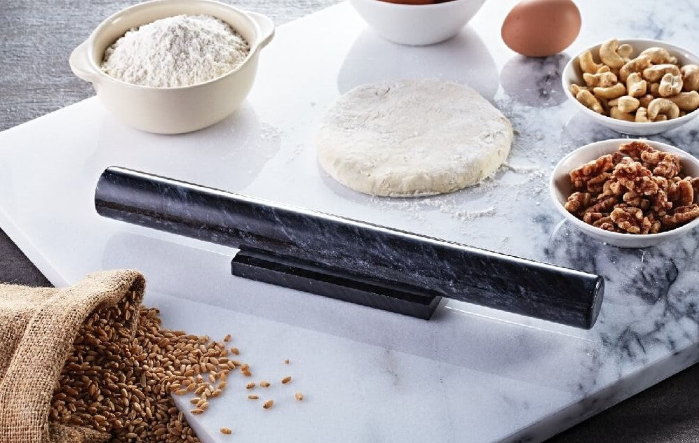 12" Marble Straight Rolling Pin with Stand