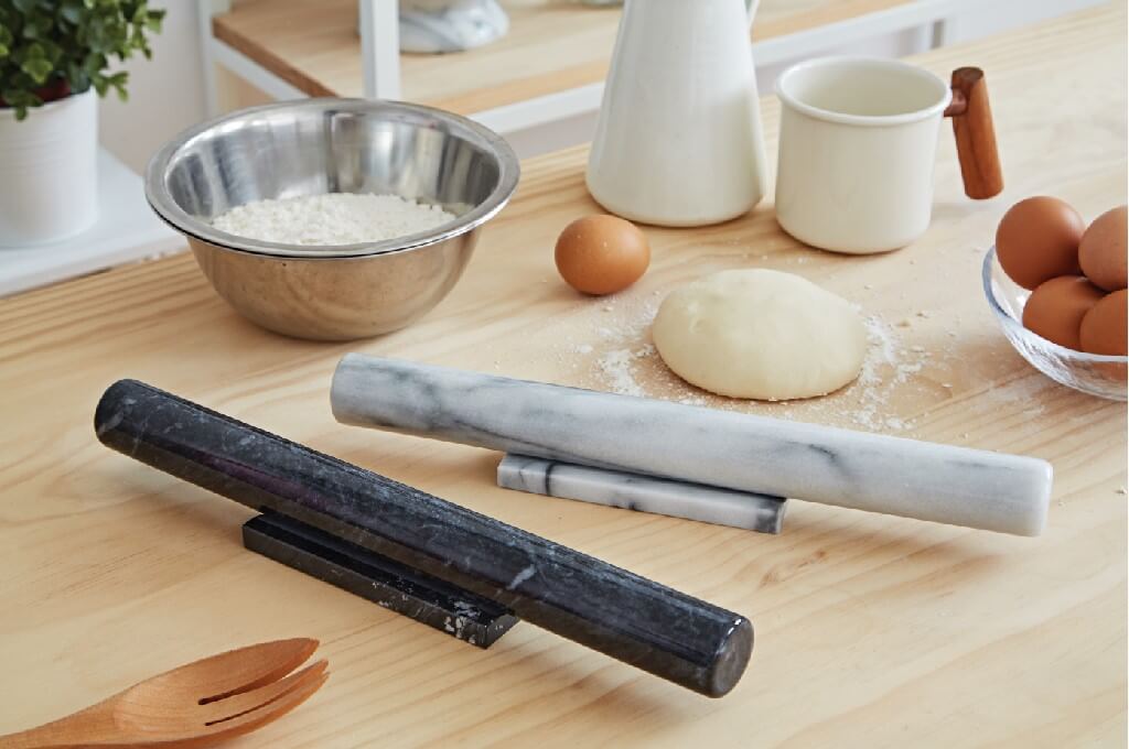 12" Marble Straight Rolling Pin with Stand